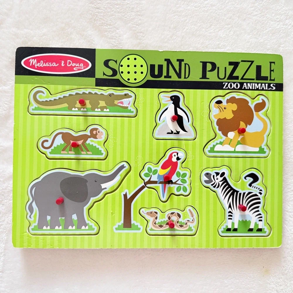 Melissa & Doug Wooden Puzzle Set Kids Multicolor Sound & Chunky Farm Zoo Bus 3